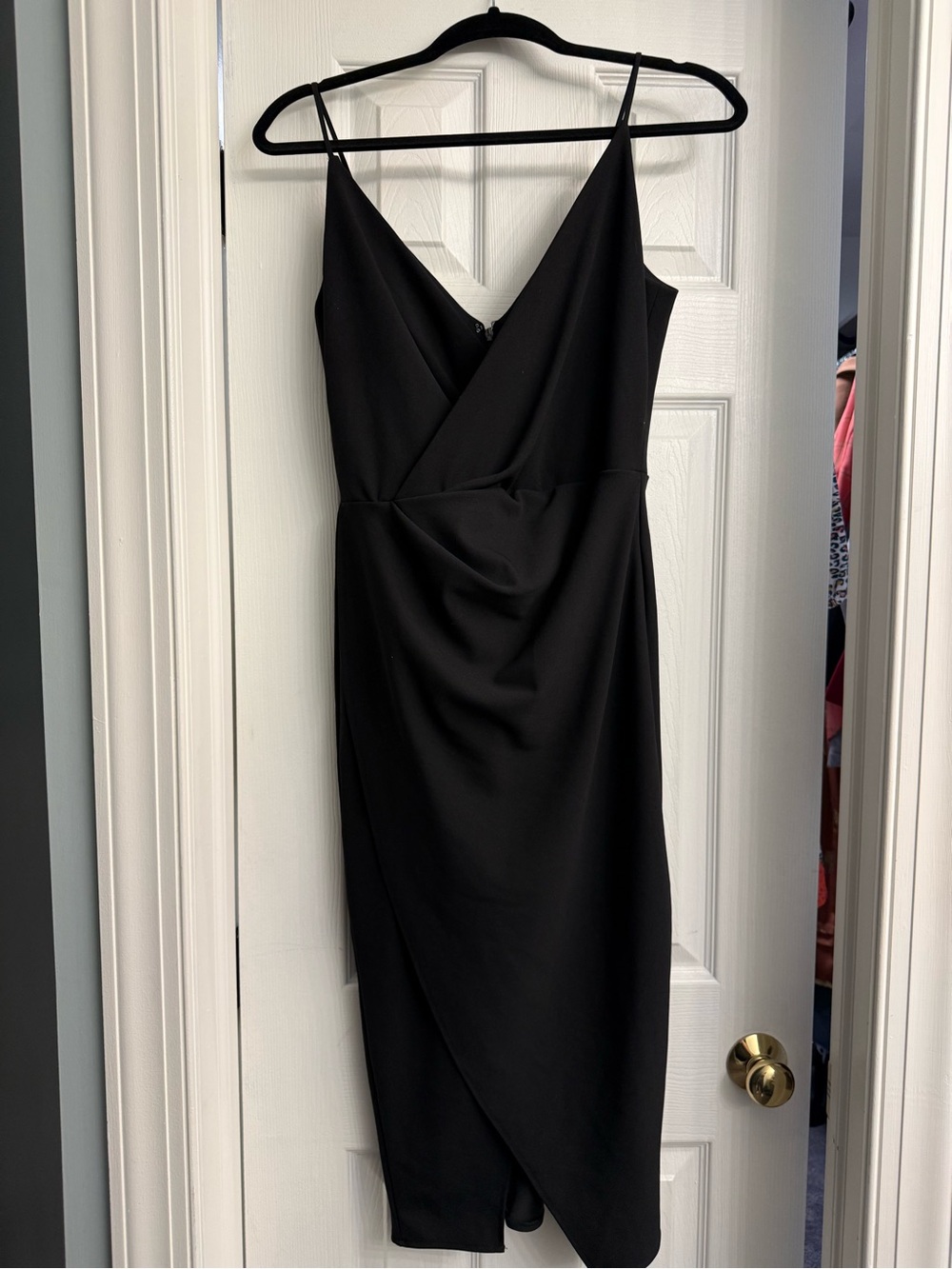 Betsey Johnson Black V-Neck Faux-Wrap Midi Dress